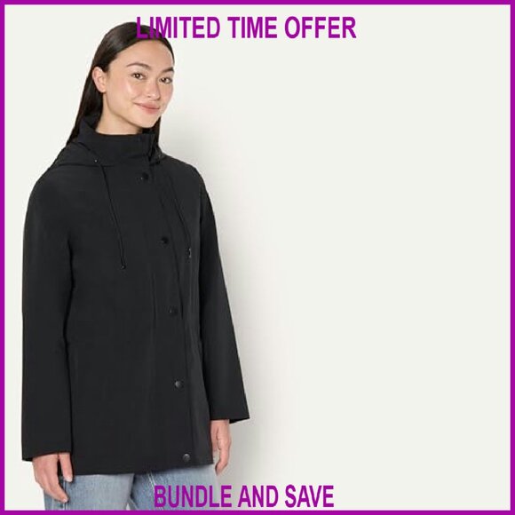 Women's Relaxed Fit Waterproof Nylon Hooded Rain Jacket Long - Picture 3 of 8